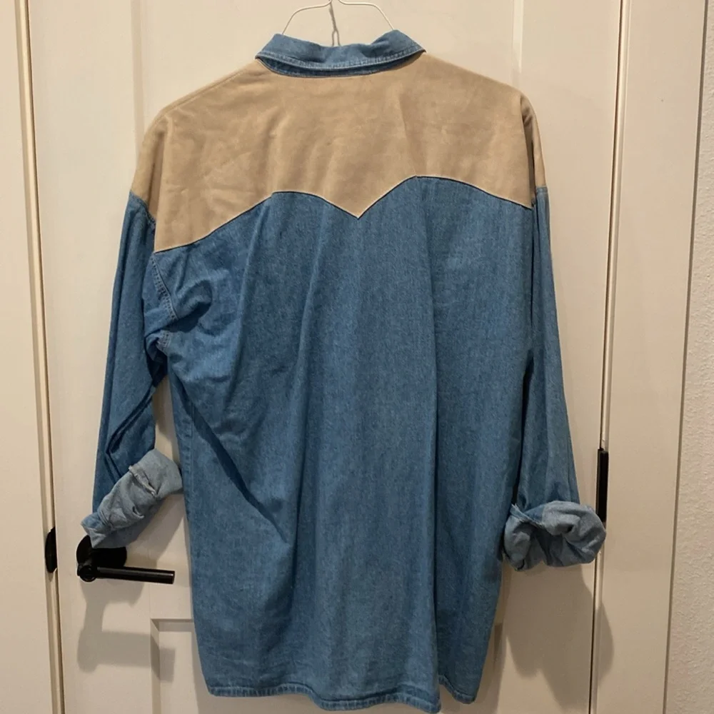 Rivergold Ladies Denim and Suede Snap Button‎ Long Sleeve Shirt.  Size Large. - Picture 4 of 9